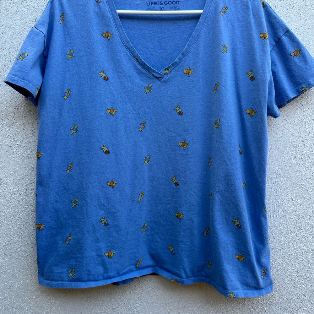Life is Good Blue Winnie the Pooh, V-Neck T-Shirt